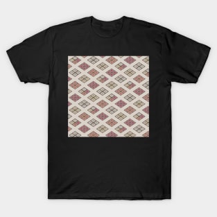 Traditional Japanese Geometric Floral Nadeshiko (Carnation) Hishi Diamond Pattern in Muted Tones T-Shirt